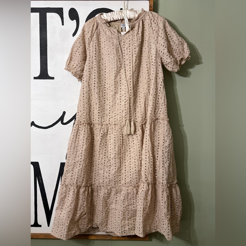 Polagram Beige Eyelet Midi Dress - Picture 1 of 7